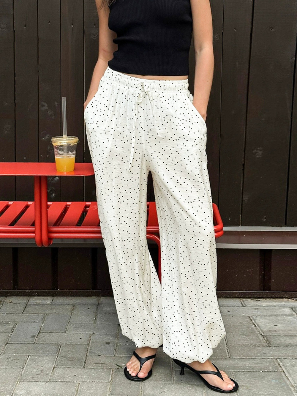ZARA Women Polka Dot Straight Leg Pants Loose Slimming Casual Chic Spring Summer